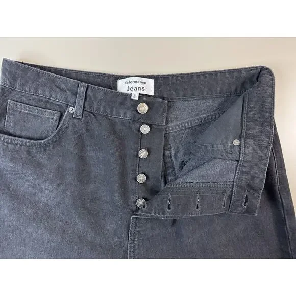Reformation Women’s Cynthia High Rise Straight Button Fly Black Jeans Size 31 - Picture 2 of 13